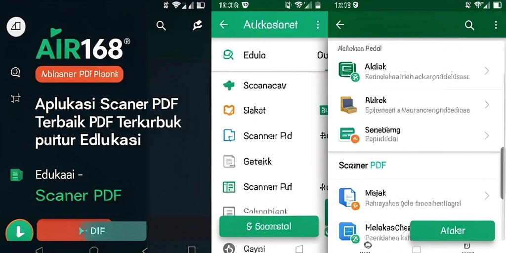 Antarmuka aplikasi AIR168 menampilkan fitur scanner PDF yang mudah digunakan.