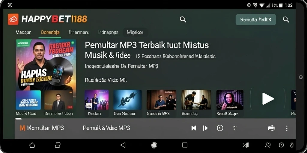 Antarmuka aplikasi HAPPYBET188 dengan fitur Pemutar MP3 yang menarik.