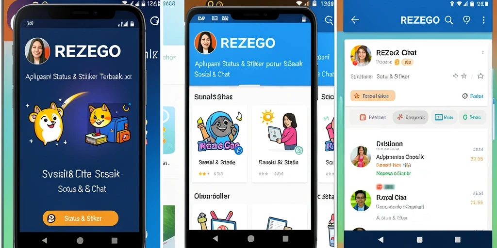 Antarmuka REZEGO dengan berbagai pilihan stiker menarik.